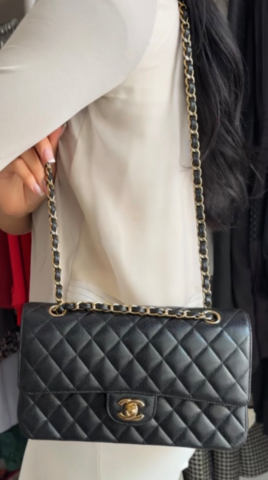 Chanel Black Caviar Leather Medium CC Classic Double Flap Bag GHW