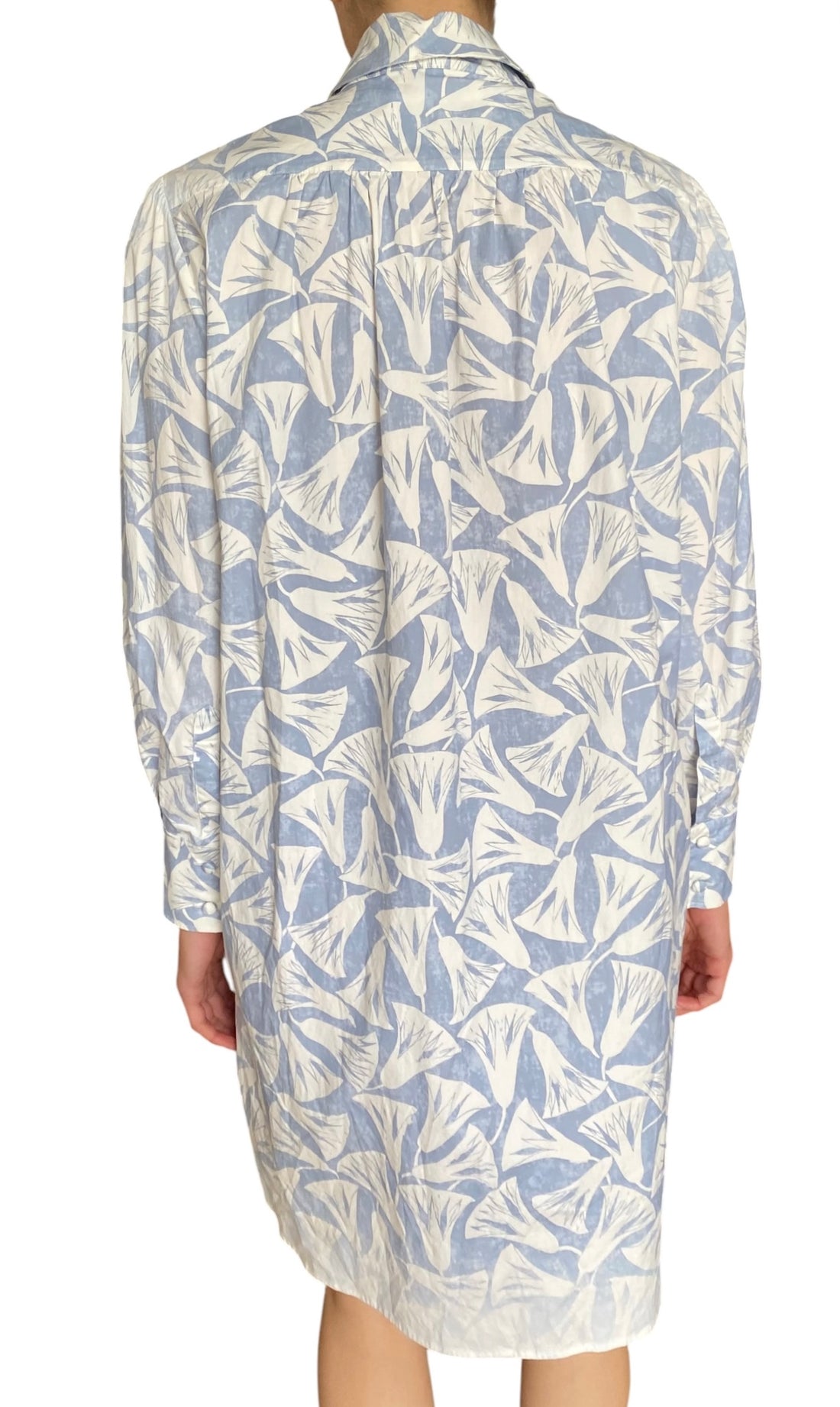 Prada Blue Cotton Papyrus Motif Ruffle Mini Dress - IT 38 / US 4