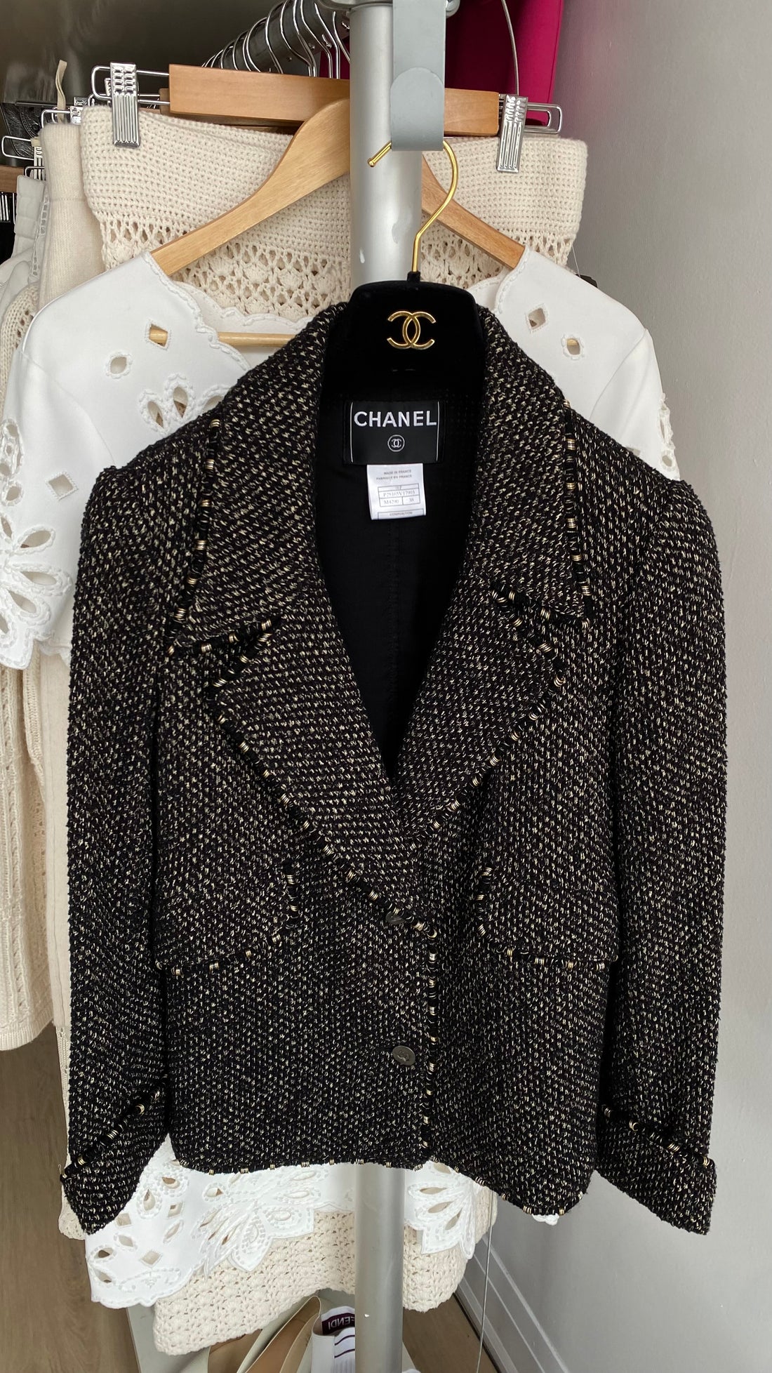 Chanel Spring 2006 Black & Gold Herringbone Tweed Jacket - FR 38 / US 4-6
