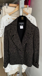 Chanel Spring 2006 Black & Gold Herringbone Tweed Jacket - FR 38 / US 4-6