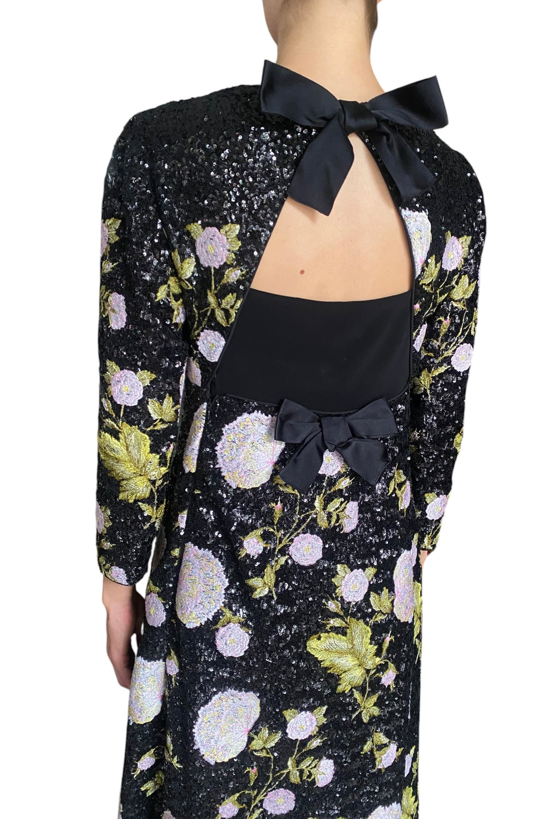 Giambattista Valli Black & Pink Sequinned Floral Embroidered Gown - IT 44 / US 8