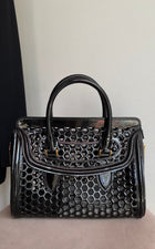 Alexander McQueen Black Patent Honeycomb Leather Heroine Bag