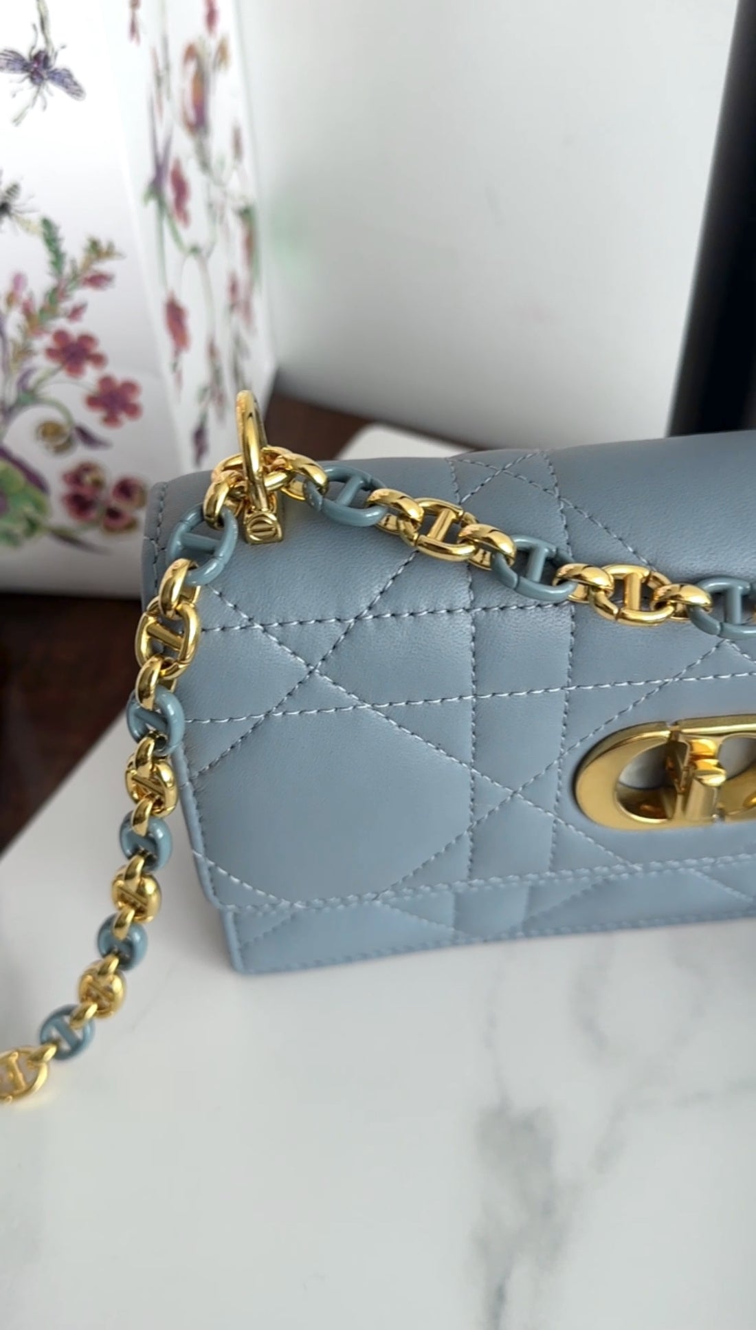 Dior Blue Leather Cannage Miss Caro Mini Chain Bag