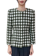 Oscar De La Renta Green Chenille Check Tweed Jacket - US 8