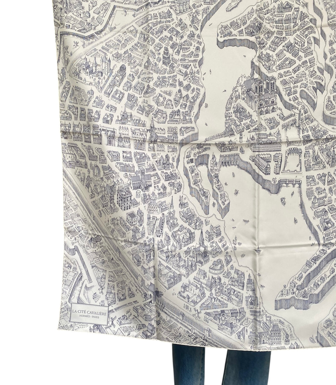 Hermes La Cite Cavaliere Cityscape Map with Horse 90cm Silk Scarf