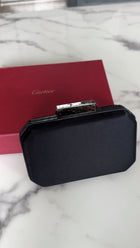 Cartier Vintage Panthere Black Silk Satin Python Evening Box Clutch Bag