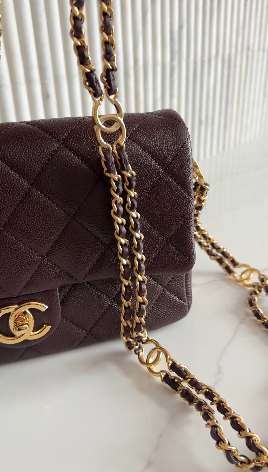 Chanel 23C Plum Quilted Caviar Leather Small CC You Flap Bag