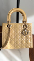 Christian Dior Lady Dior Medium Beige Cannage Patent Leather Bag