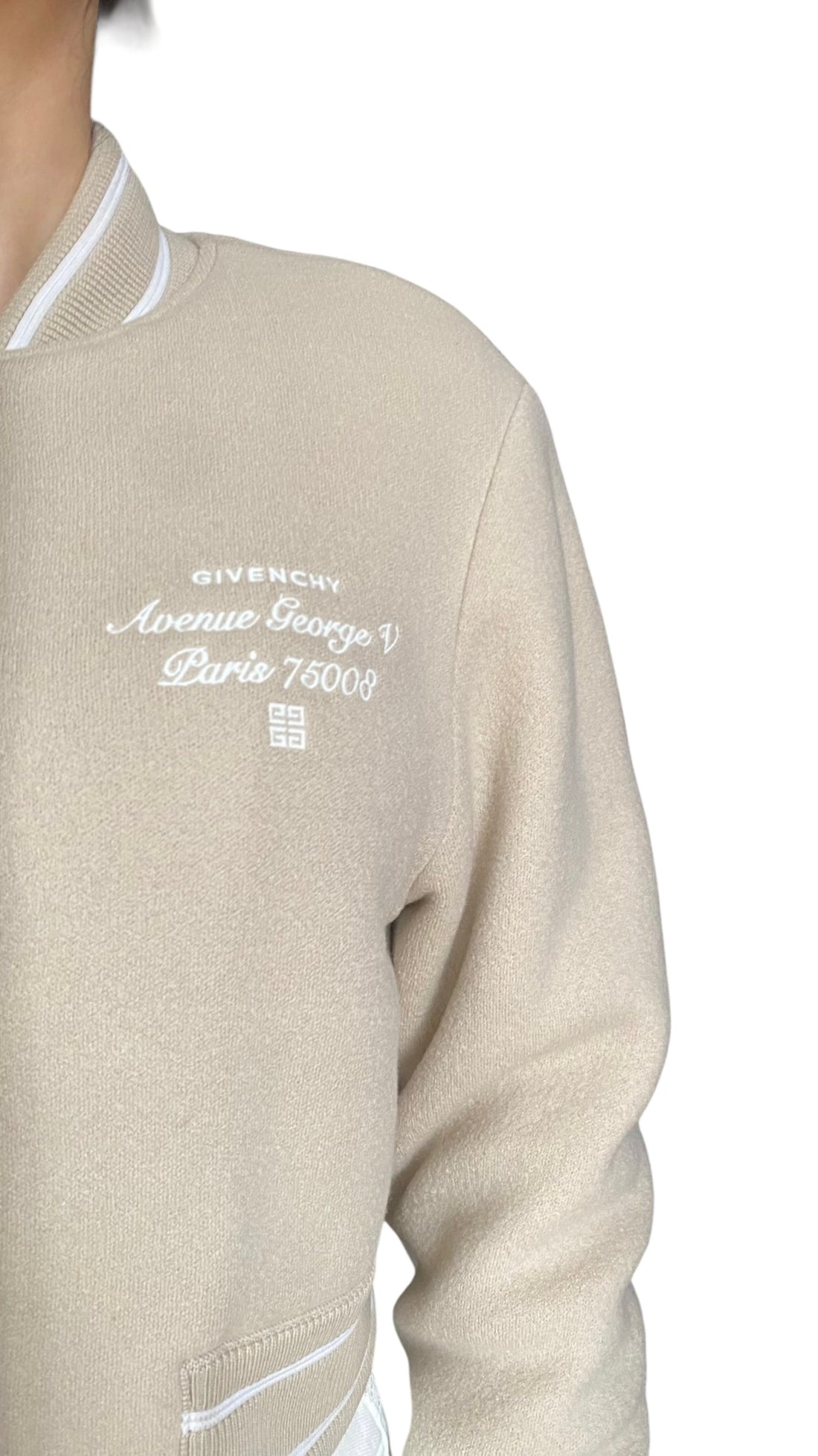 Givenchy Beige Wool Logo Embroidered Varsity Bomber Jacket - S / US 4-6