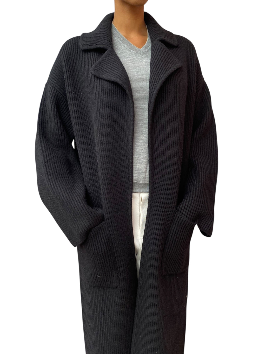 Toteme Black Wool Rib-Knit Cardigan Coat - XXS / US 2-8