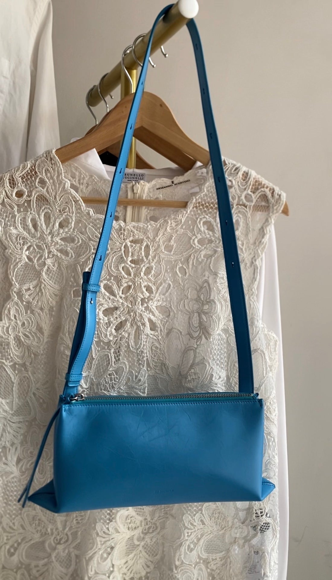 Jil Sander Turquoise Blue Aged Leather Empire Crossbody Small Zip Bag