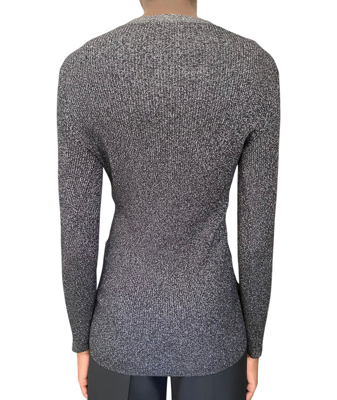 Prada Silver Metallic Ribbed Knit Cardigan - S / M