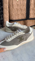 Celine Khaki White Nylon Suede Calfskin Triomphe Racer Sneaker - 37
