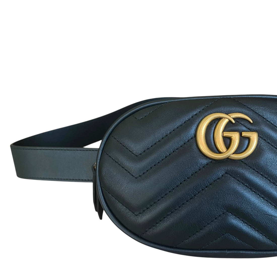 Gucci Black Chevron Matelesse Leather GG Marmont Mini Belt Bag