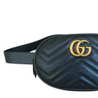 Gucci Black Chevron Matelesse Leather GG Marmont Mini Belt Bag