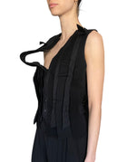Sacai Charcoal Asymmetrical Pinstripe Patchwork Vest - JP 2 / US 4-6