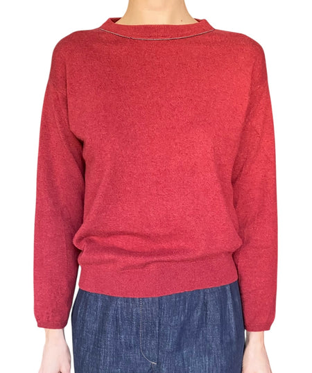 Brunello Cucinelli Red Monili Trim Cashmere Sweater - XS / US 0-2