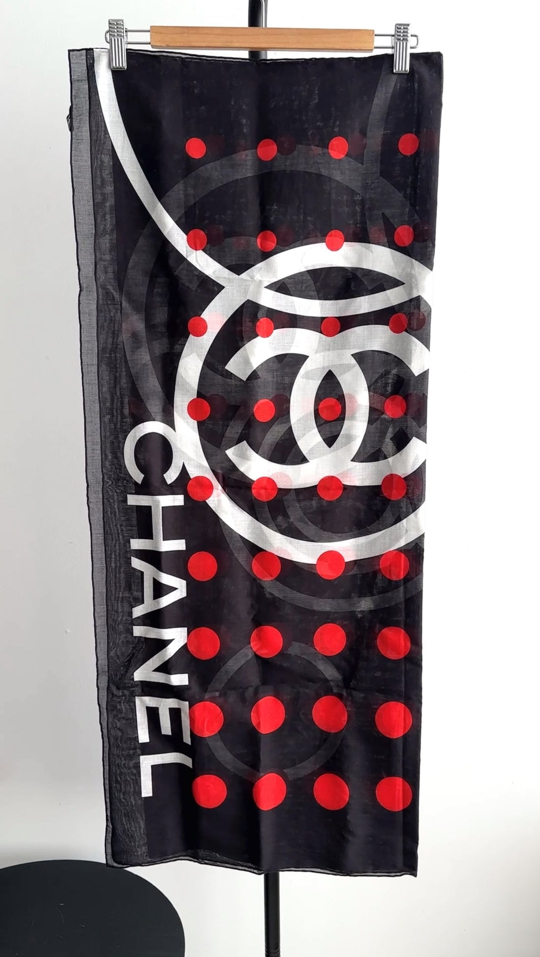 Chanel 13A Black and Red CC Cotton Pareo Wrap Shawl