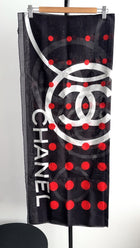 Chanel 13A Black and Red CC Cotton Pareo Wrap Shawl