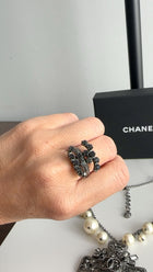 Chanel 10C Dark Grey Crystal CC Ring - 7