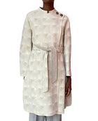 Giorgio Armani Grey Geometric Print Belted Wool Car Coat - 44 / US 8