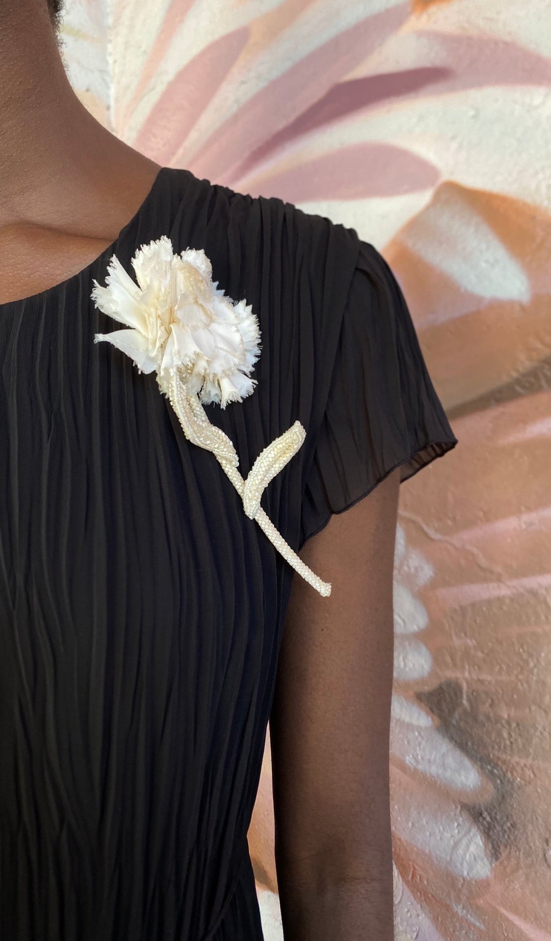 Erdem Black Vertical Pleated Layer Floral Brooch Column Gown - 8