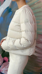 Moncler Maur Ivory Beige Tweed Trim Puffer Short Zip Jacket - 3 / M (6/8)