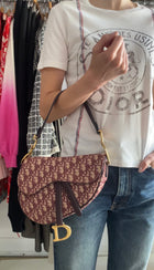 Dior Burgundy Oblique Jacquard Medium Saddle Shoulder Bag