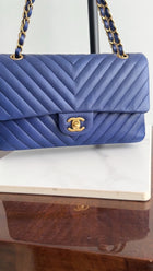 Chanel Blue Chevron Quilted Medium Double Classic Flap Bag GHW