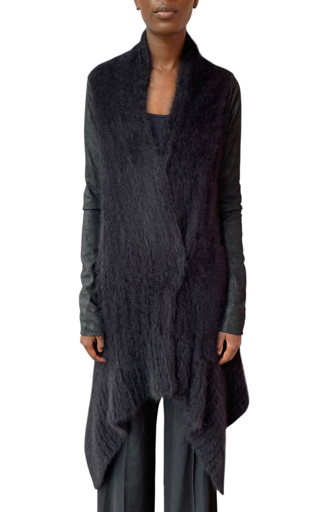 Rick Ownes Black Alpaca Wrap Cardigan - L