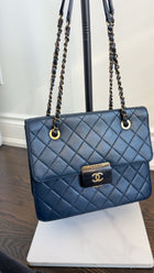 Chanel Navy Sheepskin Quilted Small Beauty Lock Chain Tote Bag