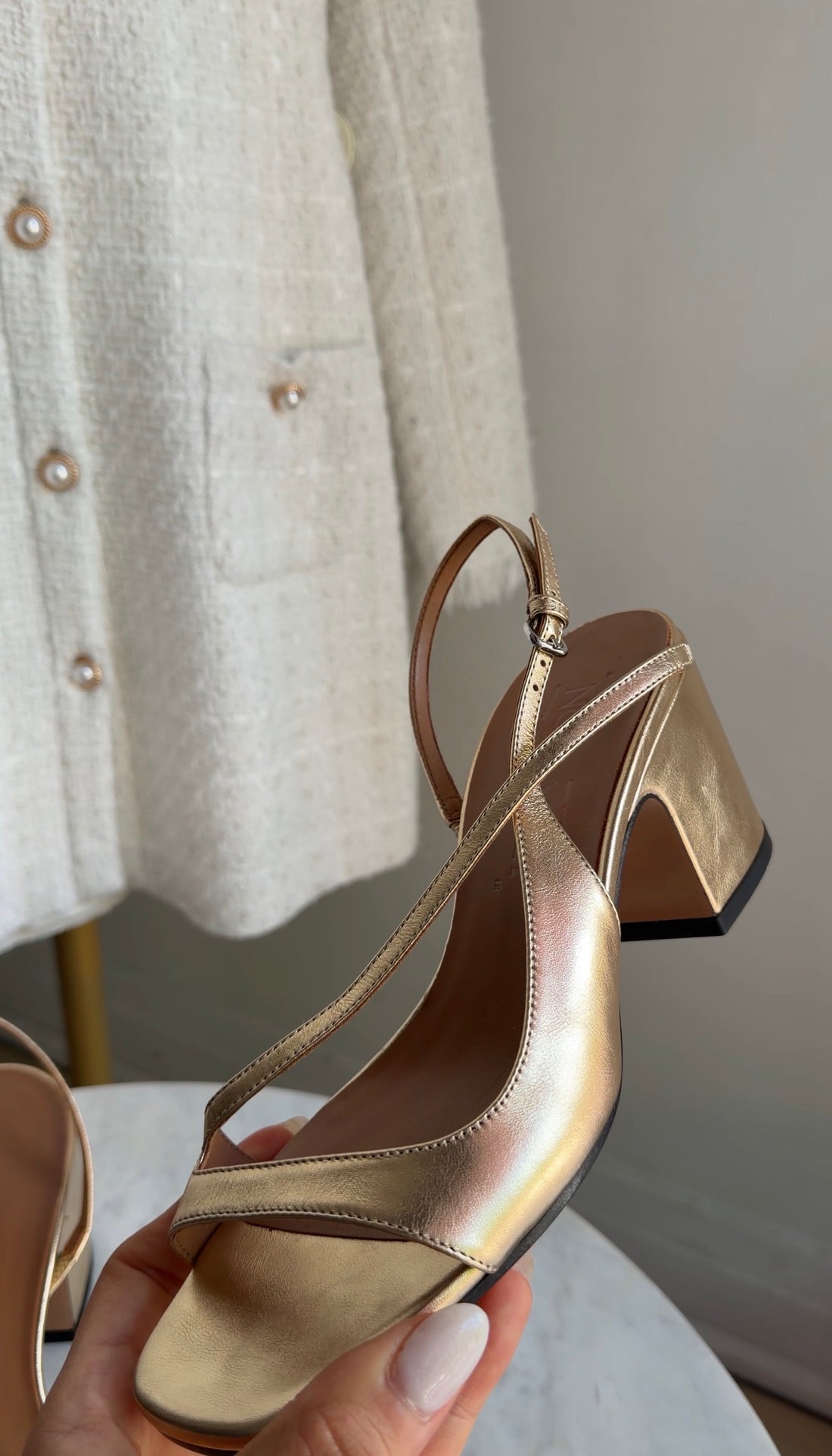 Nomasei Gold Metallic Block Heel Slingback Sandals - 37