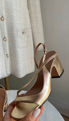 Nomasei Gold Metallic Block Heel Slingback Sandals - 37