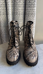 Giuseppe Zanotti Brown Thora Snakeskin Python Effect Lace Up Combat Boots - 40