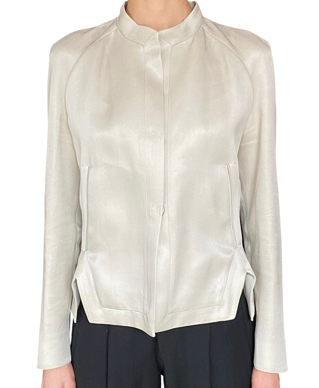 Giorgio Armani Ecru Silk Notched Jacket - IT 42 / US 8