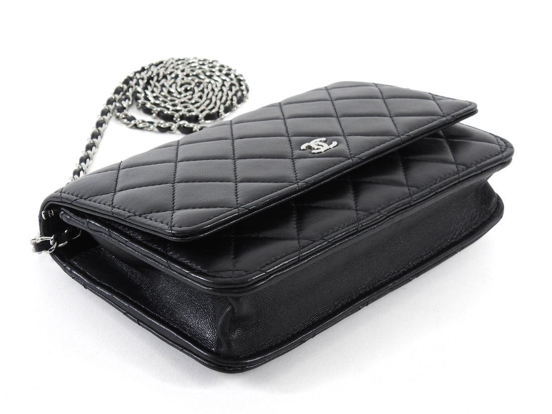 Chanel Black Lambskin Leather CC Classic Wallet on Chain SHW
