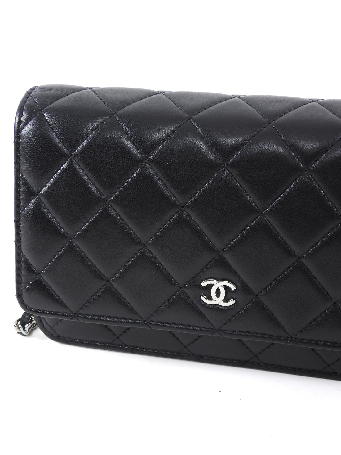 Chanel Black Lambskin Leather CC Classic Wallet on Chain SHW