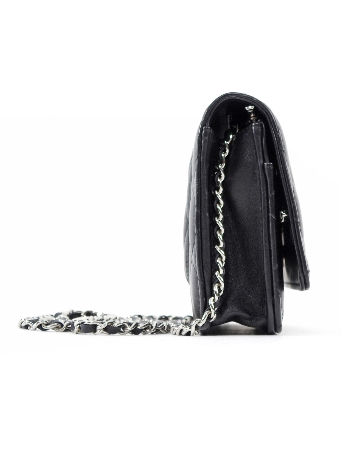 Chanel Black Lambskin Leather CC Classic Wallet on Chain SHW