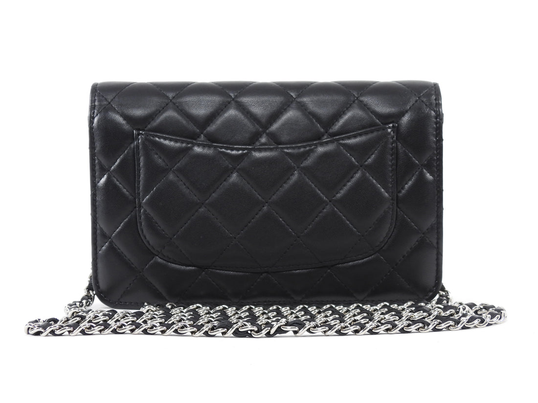 Chanel Black Lambskin Leather CC Classic Wallet on Chain SHW