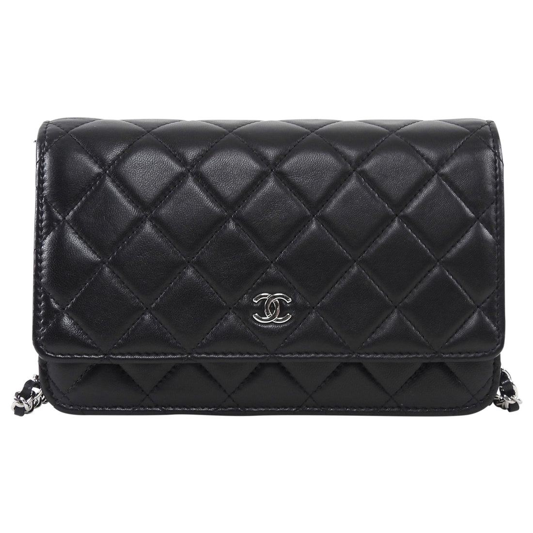 Chanel Black Lambskin Leather CC Classic Wallet on Chain SHW