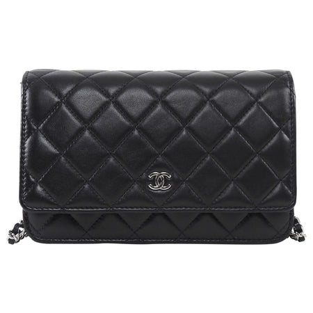Chanel Black Lambskin Leather CC Classic Wallet on Chain SHW