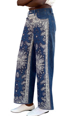 R13 Blue Ivory Bandana Patchwork “Darcy” Flare Denim - W25