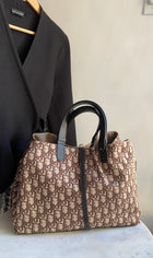 Dior Taupe Black Large Toujours Oblique Nylon Eiffel Tower Large Tote Bag