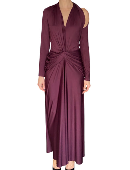 Victoria Beckham Plum Twist Gathered Cutout Plunge Gown - IT 42/ US 6