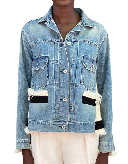 Sacai Blue & Ivory Denim Tweed Combo Jacket - JP 1 / S / US 4-6
