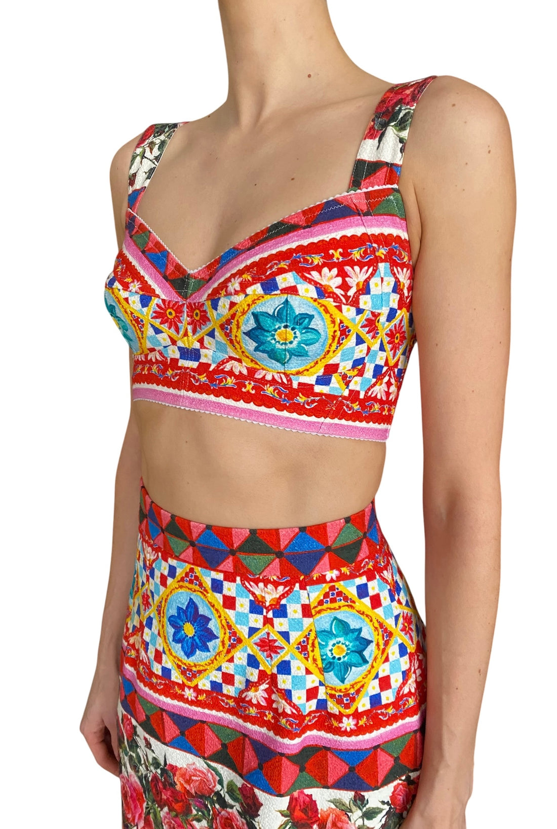 Dolce & Gabbana Multicolour Caretto Floral Printed 2-Piece Bralette and Skirt Set - 40 / US 4
