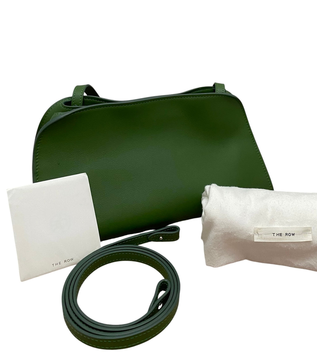 The Row Moss Green Leather Peggy Clutch with Straps