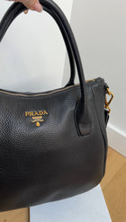 Prada Black Vitello Daino Leather Two Way Satchel Bag