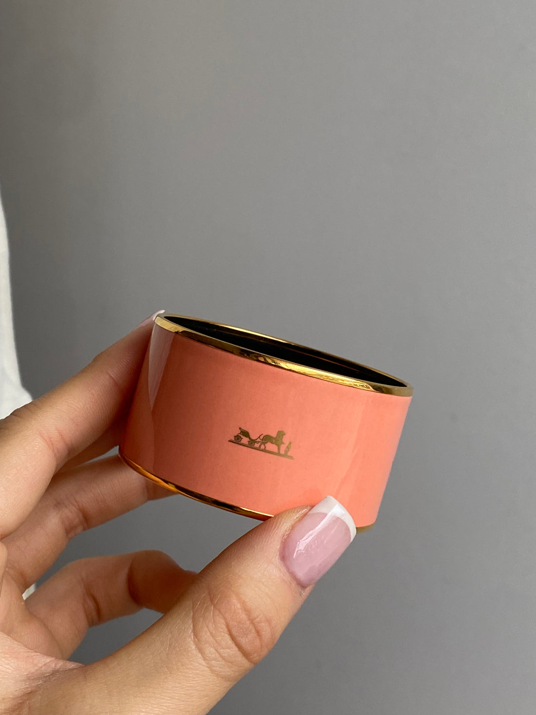 Hermes Peach Enamel Extra Wide Bangle Bracelet GHW