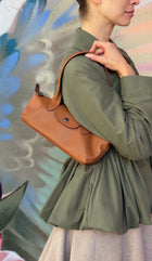 Longchamp Tan Brown Cashew Leather Le Pliage XS Shoulder Bag